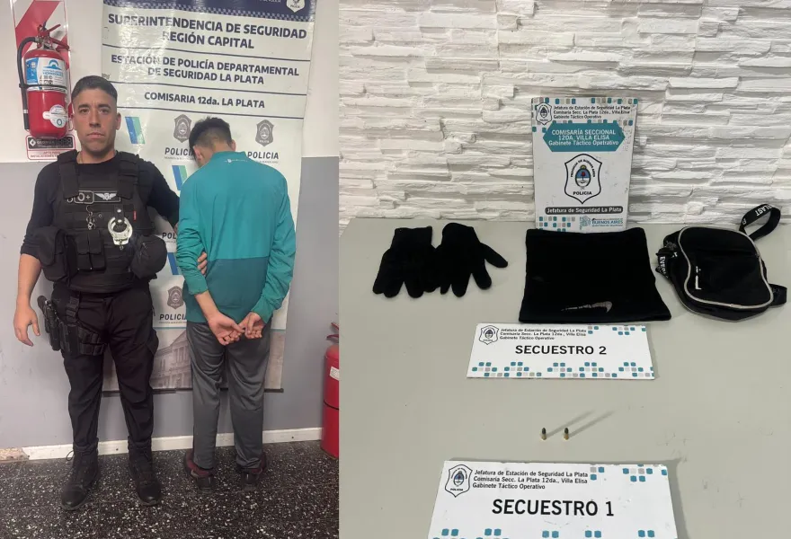 Durante la fuga, los efectivos secuestraron un morral descartado por el acusado. En su interior hallaron guantes negros, un cuello de tela utilizado para cubrir el rostro y municiones calibre 22, elementos incorporados a la investigación.